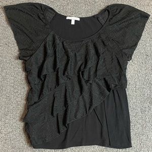 NY Collection Womens Shirt Size XL Black Ruffle Lace